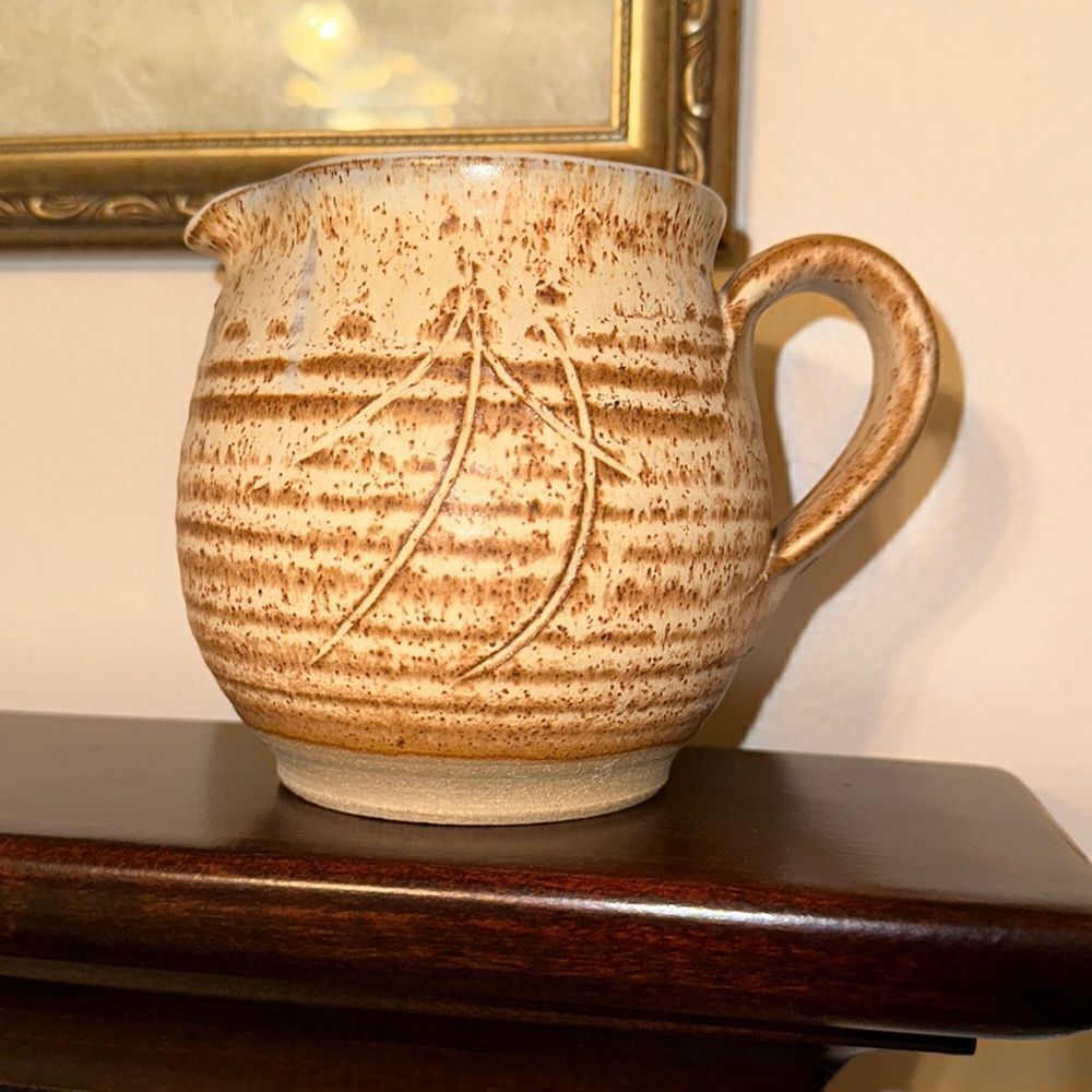 Vintage Handmade Pottery Milk or Cream Light Brown Cream in Color Mid Size Jug